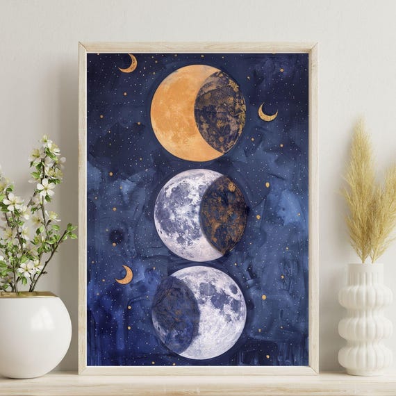 Moon Phase Wall Art Celestial Poster Lunar Astrology Gift For Her Spiritual Night Sky Boho Print