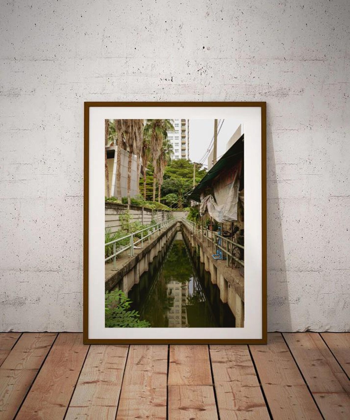 Bangkok Thailand Urban Canal Palm Trees City Street Photo Poster
