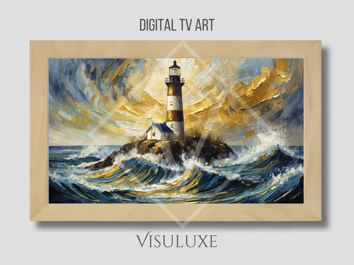 Vintage Lighthouse With Gold Oil Painting Frame Tv Art Tv Art Lighthouse Screensaver Tv Art Ocean Artwork Tv 169 Ar - Image 4