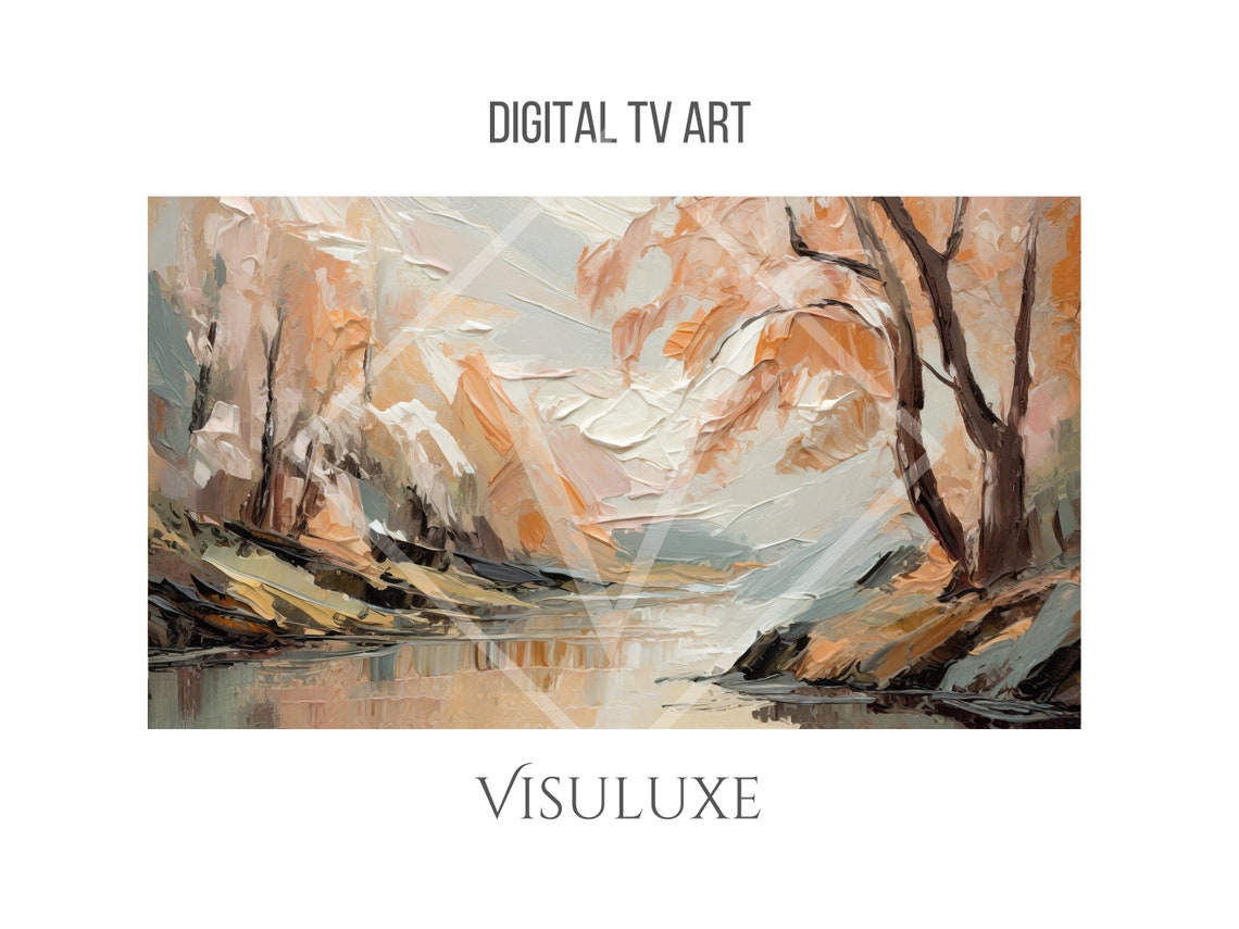 Dreamy Peach Abstract Trees Riverside Soft Nature Impasto Art Poster - Image 4