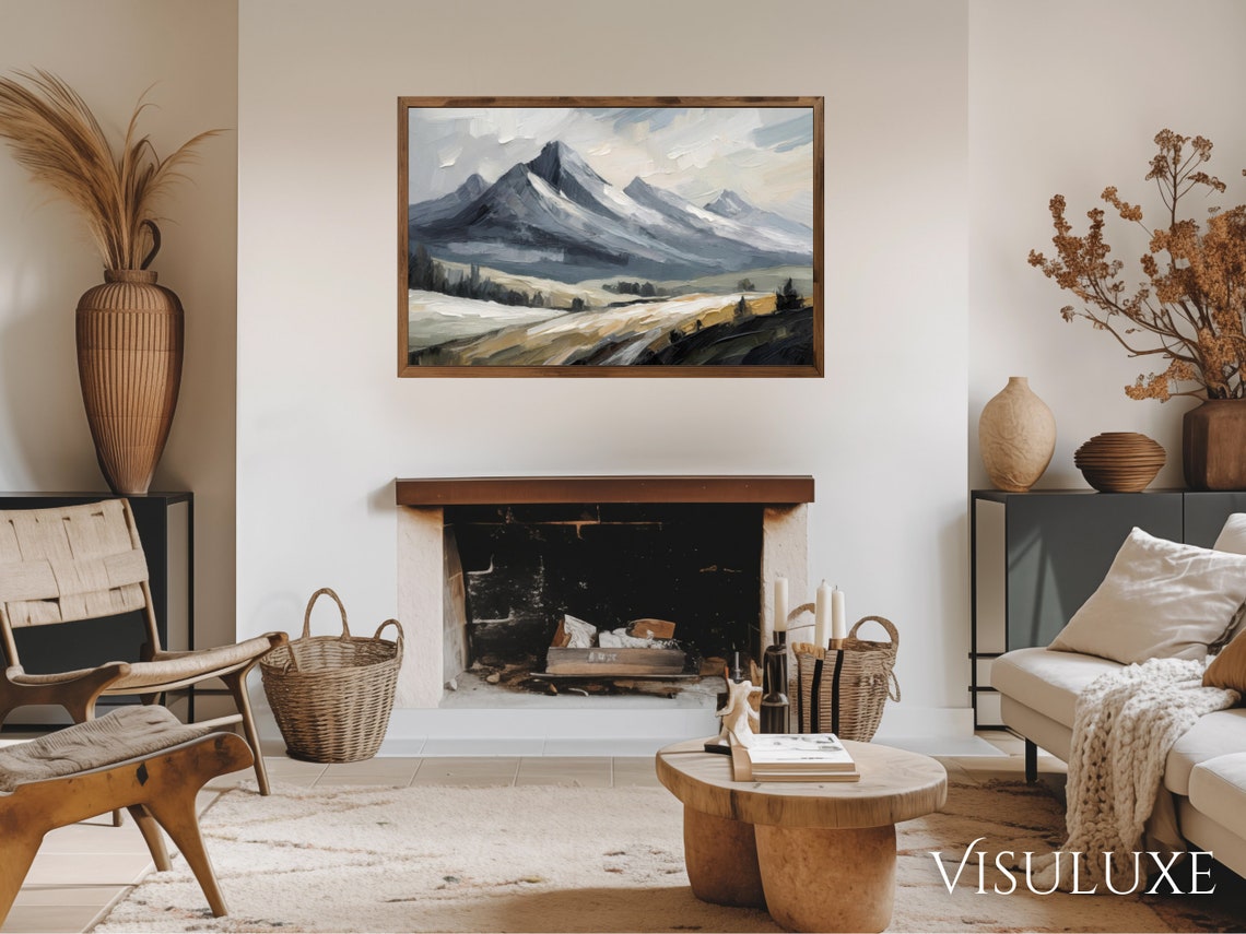 Gray Sage Mountain Range Quiet Valley Soft Neutral Landscape Poster - Image 3