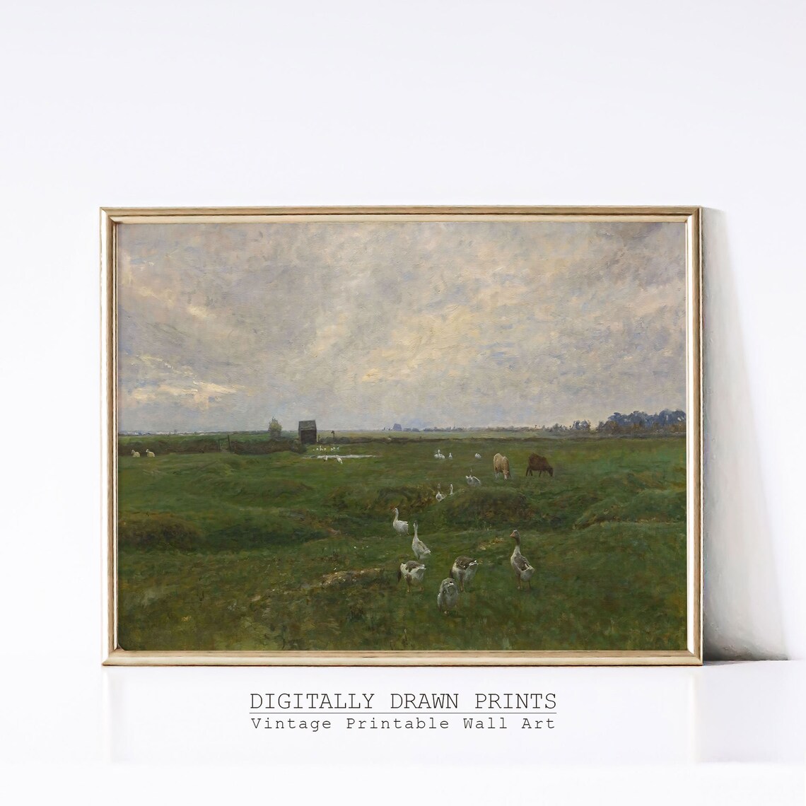Vintage Landscape Oil Painting Farmhouse Art Print - Image 2