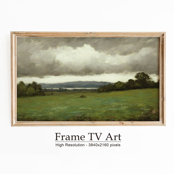 Frame Tv Art Landscape Field Farmhouse Decor Vintage Landscape Oil Painting Vintage Oil Painting