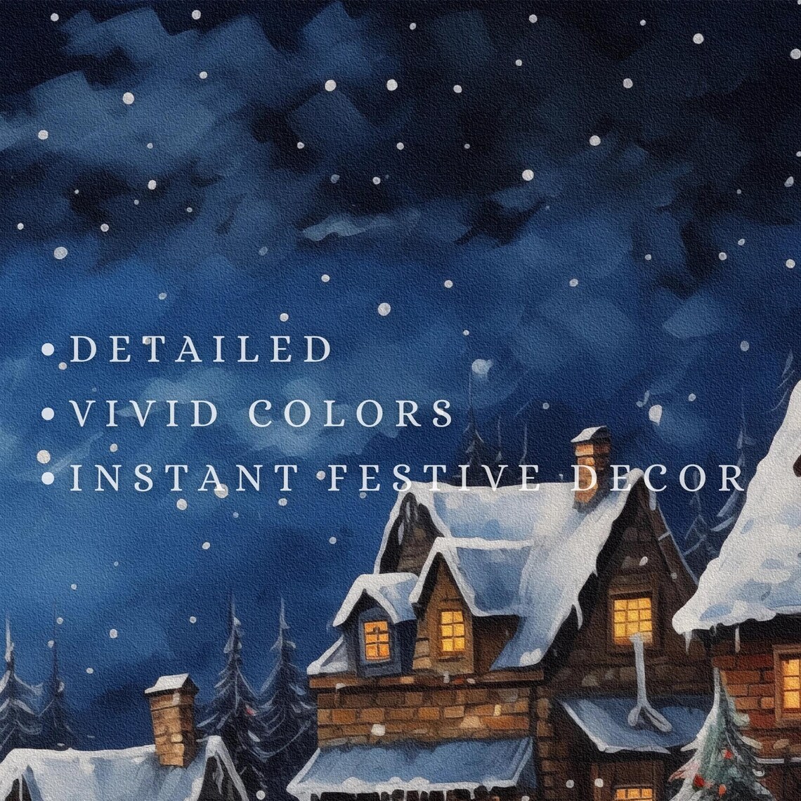 Moonlit Snowy Village Night Winter Wonderland Scene Art Poster - Image 2