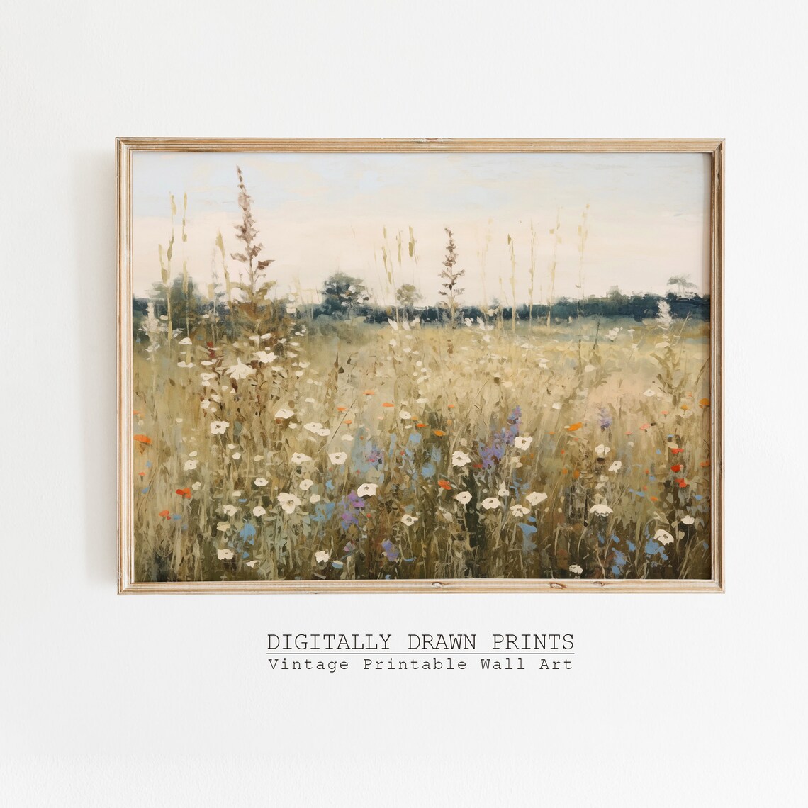 Wildflower Field Landscape Vintage Oil Painting Art Print