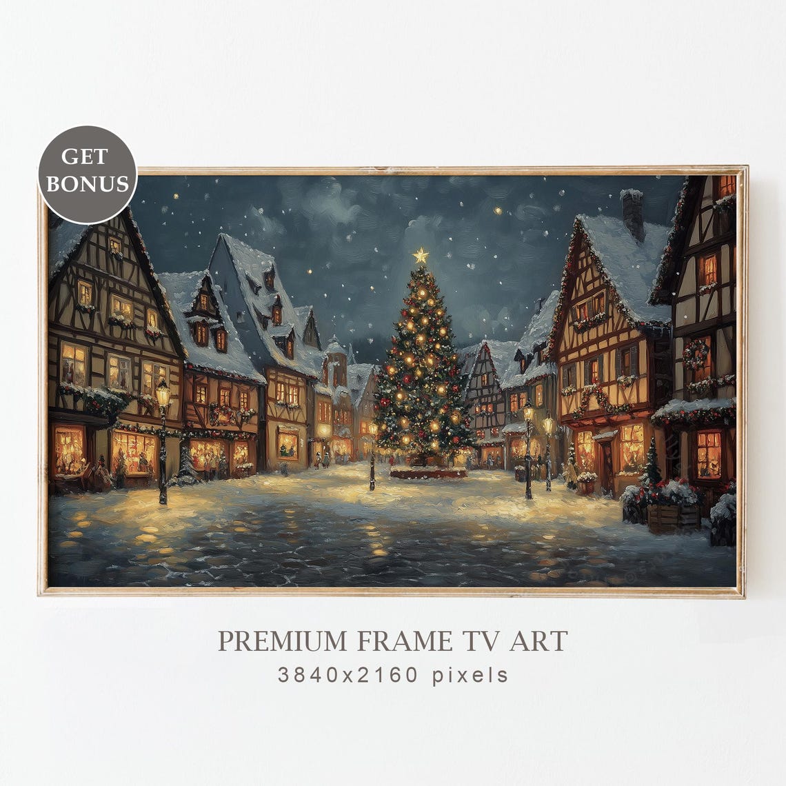 Moody Christmas Frame Tv Art Vintage Christmas Town Tv Art Snowy Village Landscape Christmas Tree Painting Winter Tv Screensaver