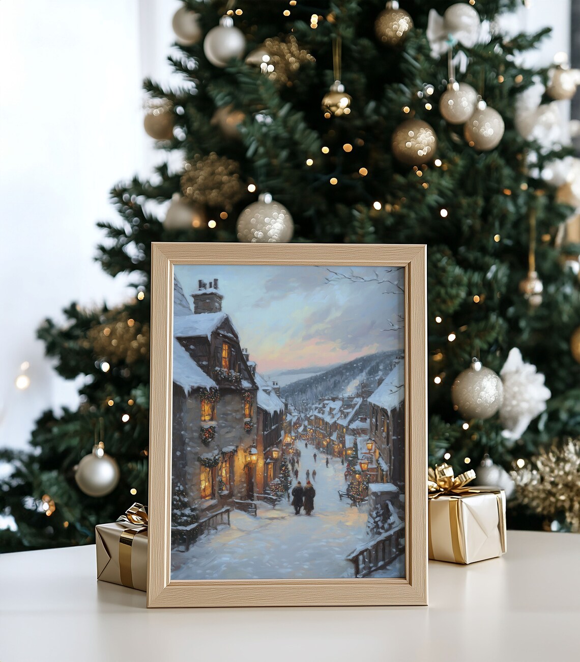 Vintage Christmas Moody Winter Oil Painting Art Print - Image 2