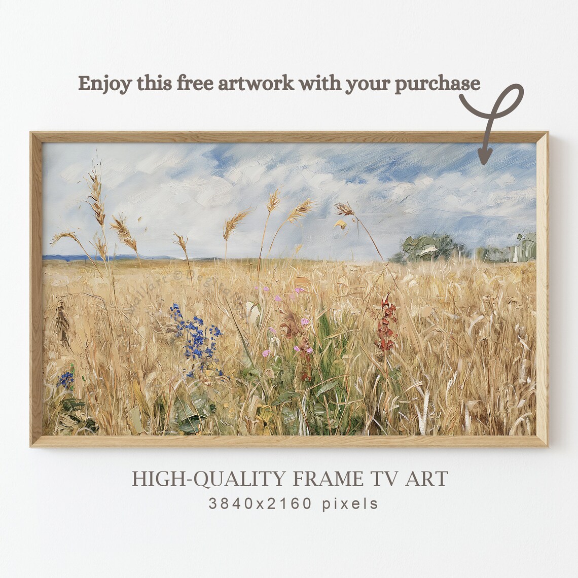 Moody White Cosmos Misty Golden Meadow Neutral Spring Wall Art - Image 2
