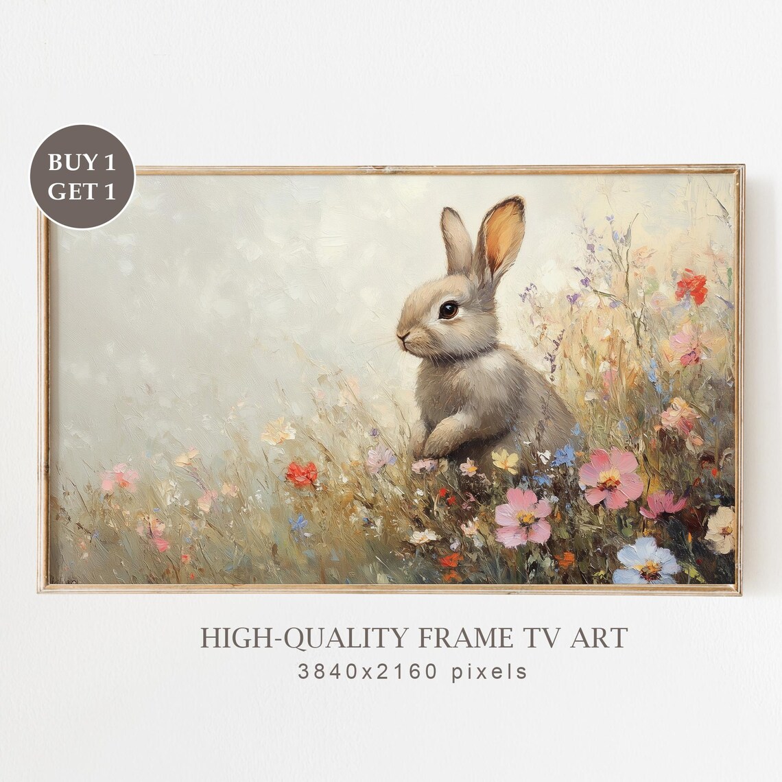 Sweet Easter Bunny in Wildflowers Pastel Spring Meadow Art Poster