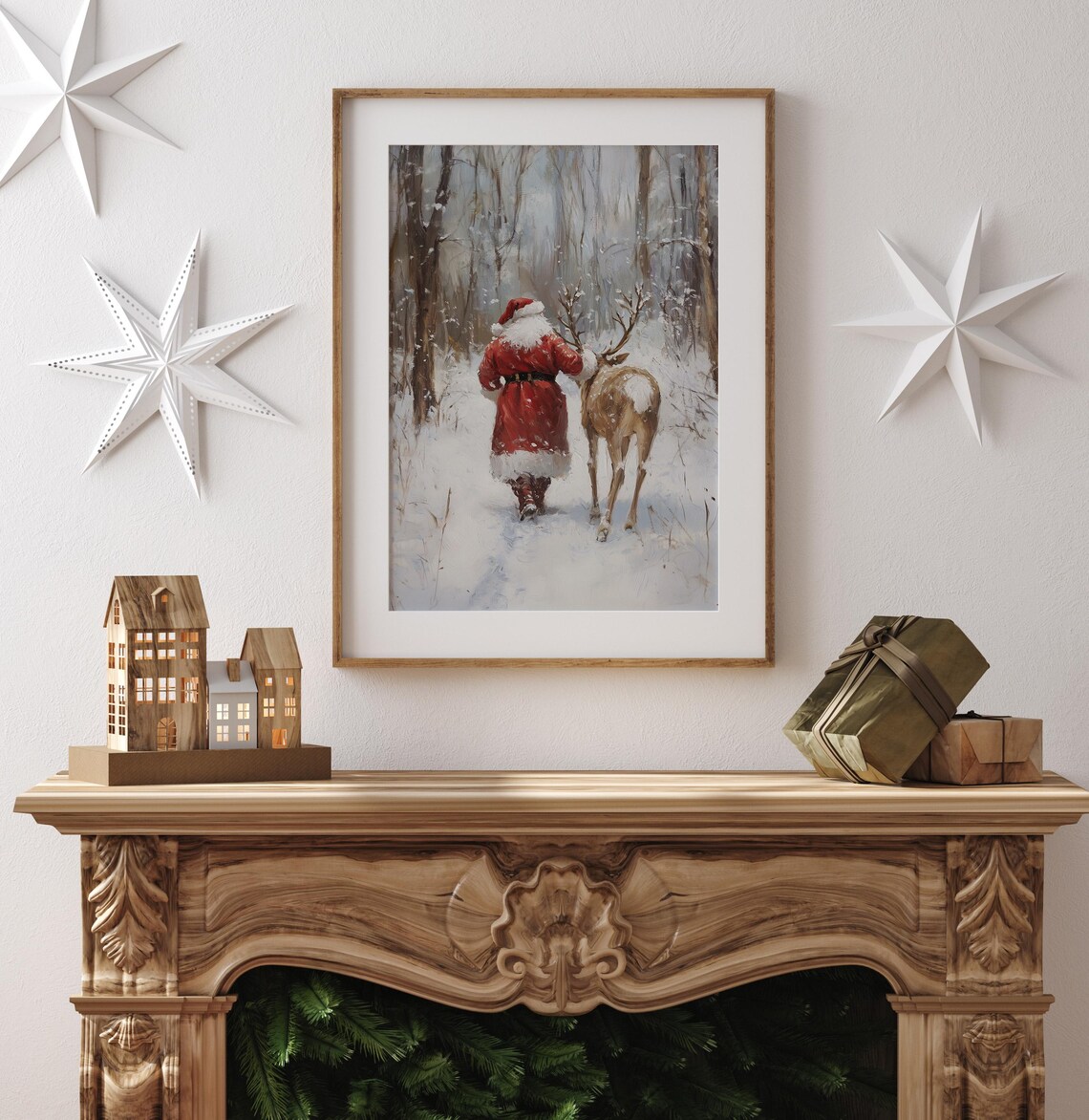 Santa Claus And Reindeer Christmas Art Print - Image 4