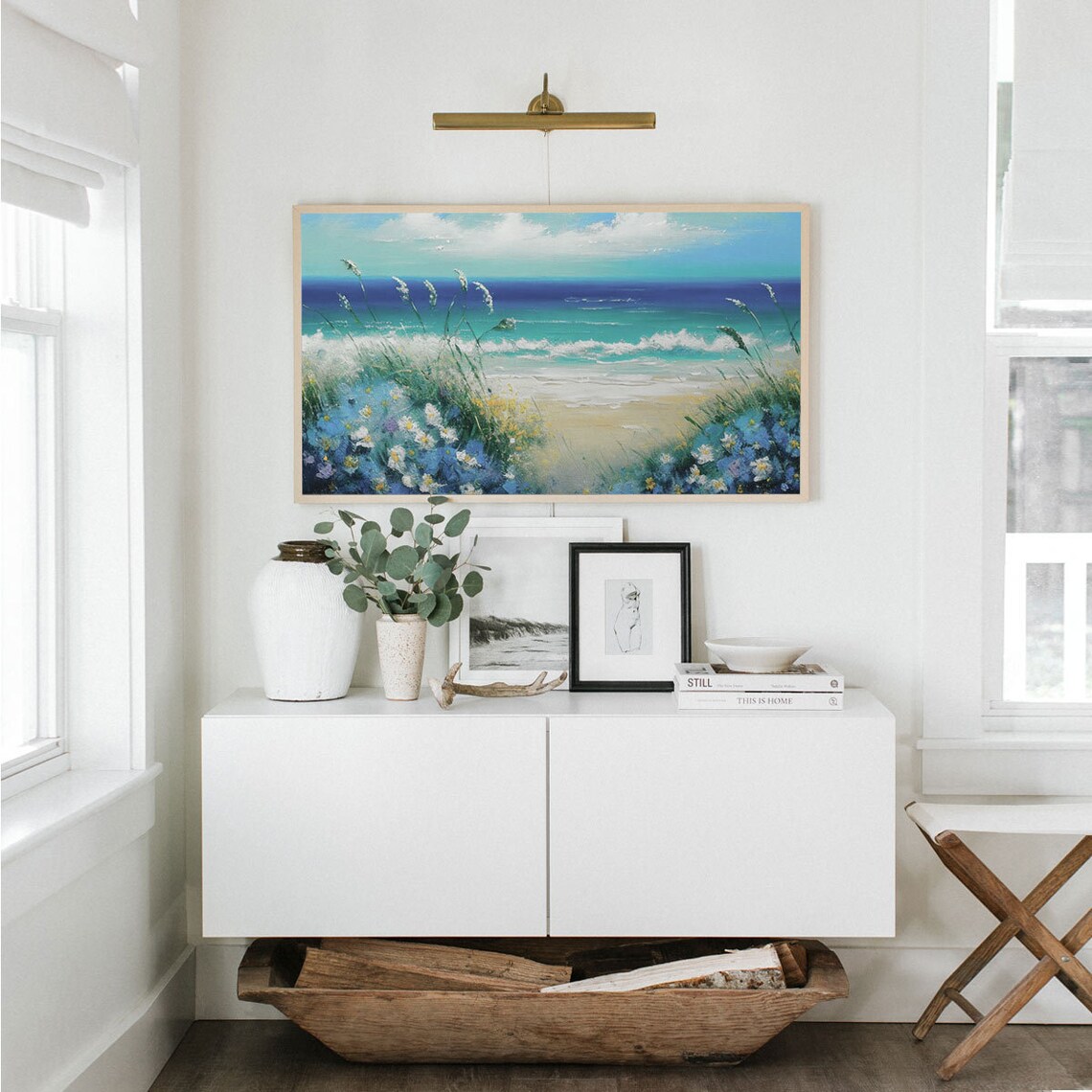 Summer Coastal Landscape Vintage Cottage Art Print - Image 3