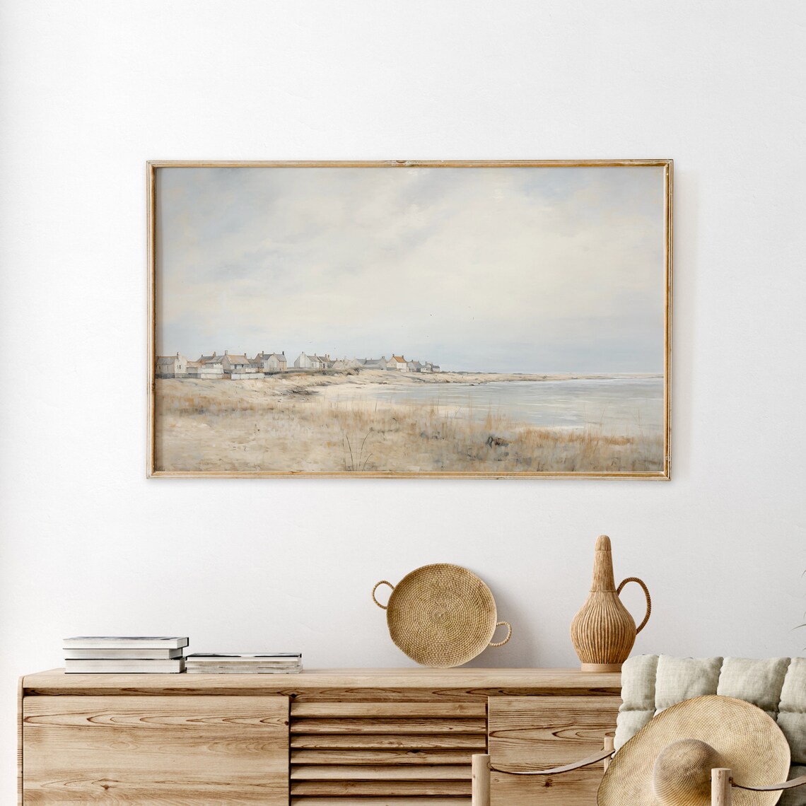 Vintage Coastal Fishing Village Sandy Dunes Muted Neutral Seaside Poster - Image 3