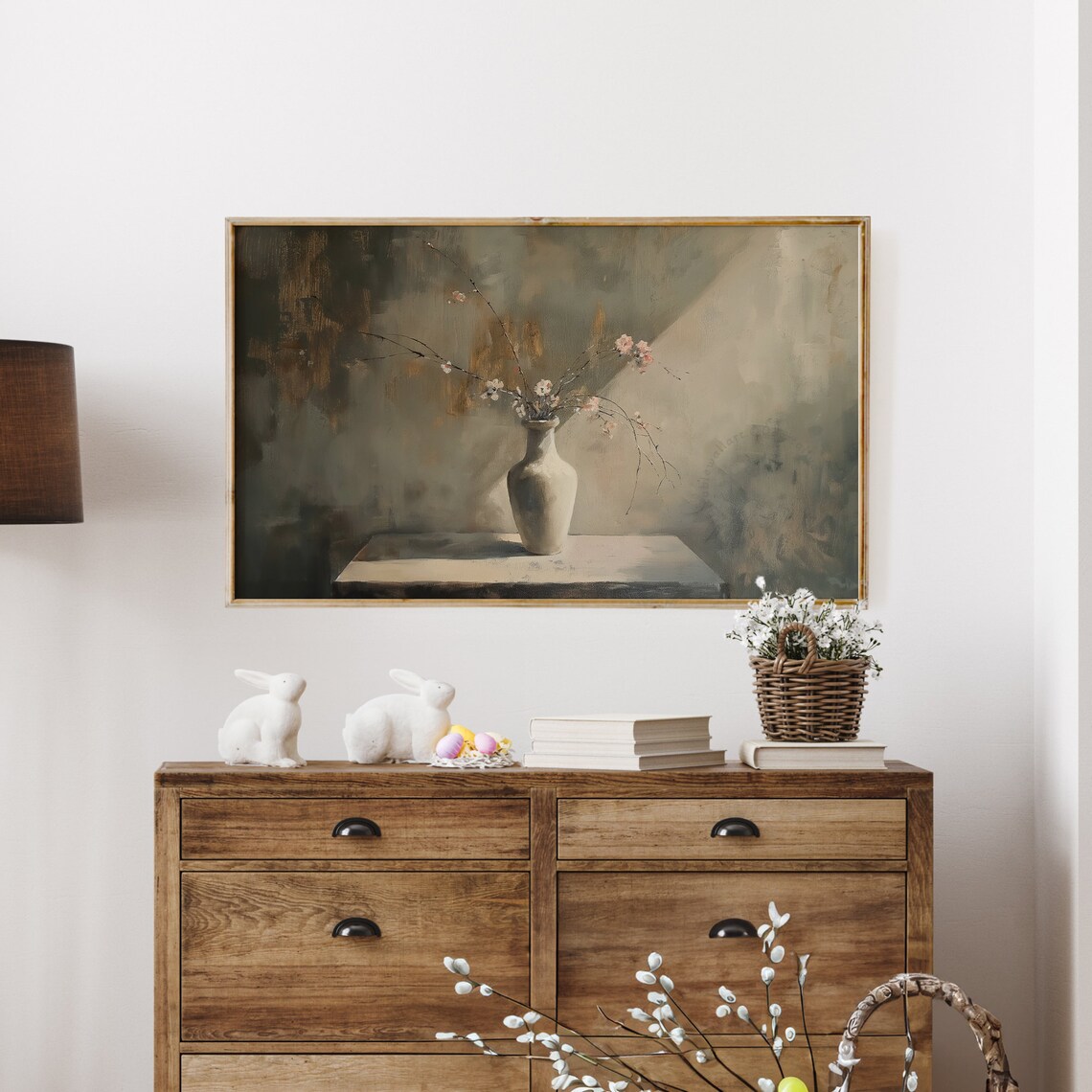 Moody Vintage Vase Cherry Blossom Branches Still Life Rustic Cottagecore Poster - Image 3
