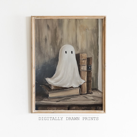 Cute Ghost Library Old Books Spooky Halloween Dark Academia Poster