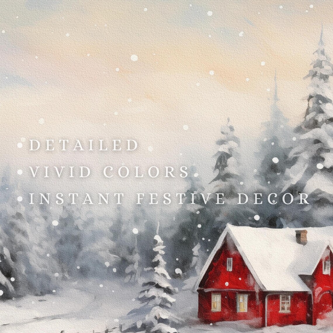Christmas Cottage Snowy Landscape, Farmhouse Art Print - Image 2