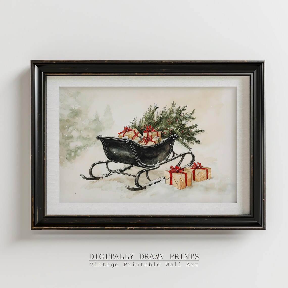 Vintage Santa Sleigh Christmas Tree Poster - Image 3