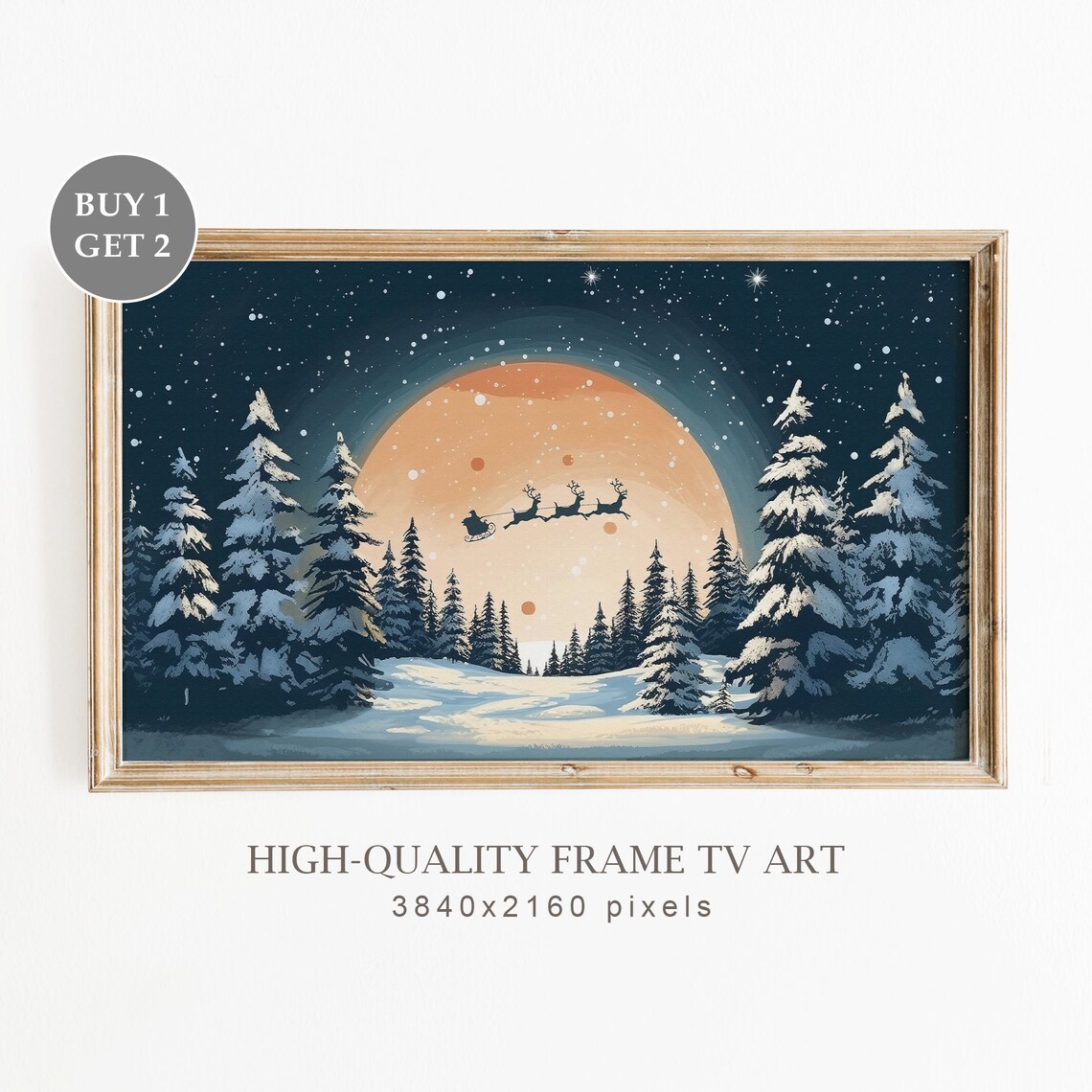 Christmas Santa Sleigh Winter Landscape Art Print
