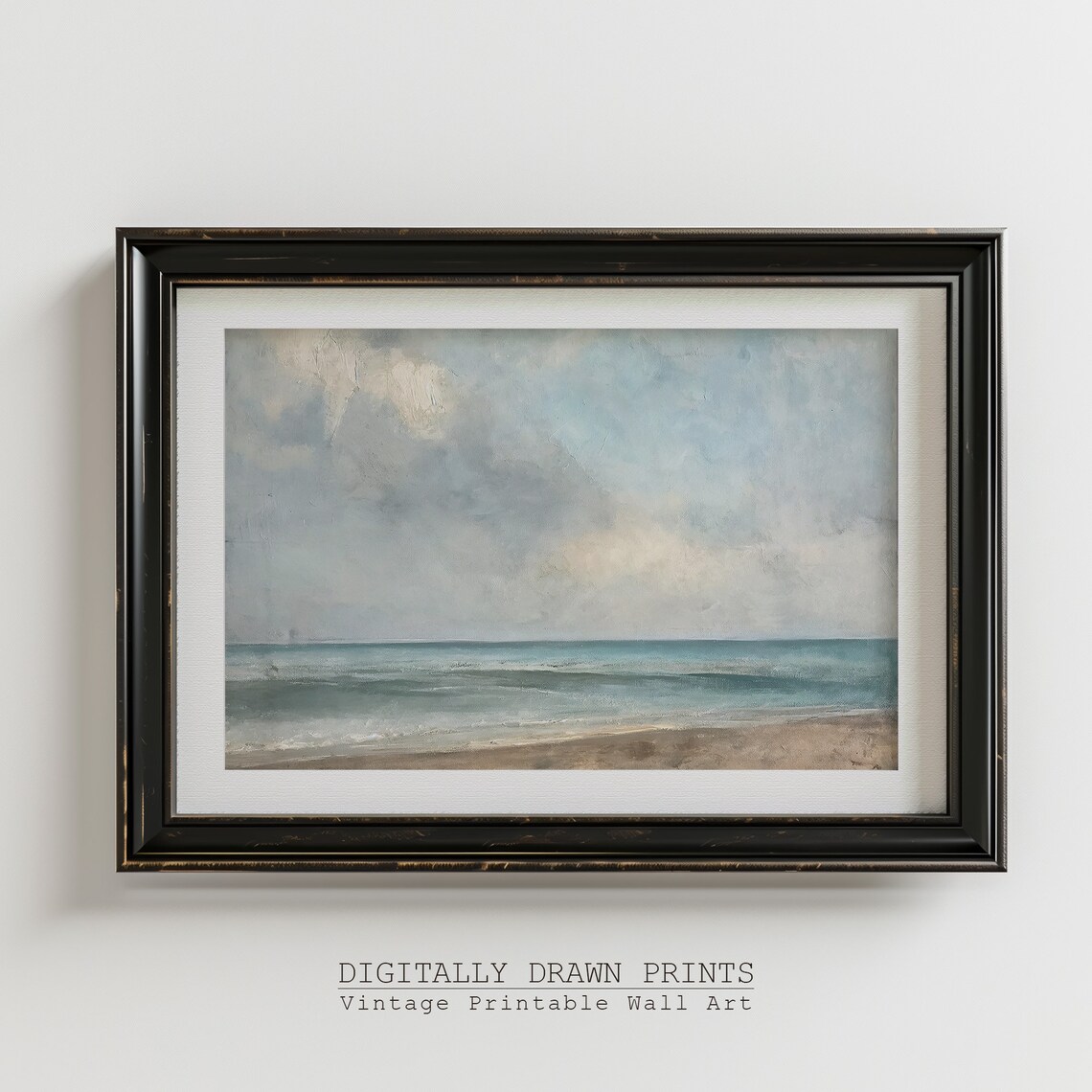 Quiet Pale Sea Soft Clouds Minimalist Neutral Vintage Beach Art Poster - Image 5