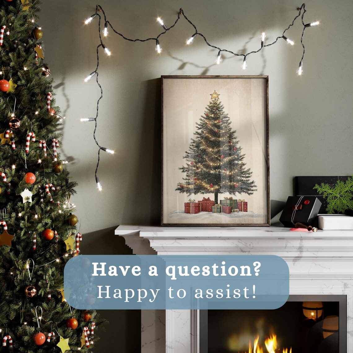 Neutral Christmas Tree Art Print, Rustic Farmhouse Decor - Image 2