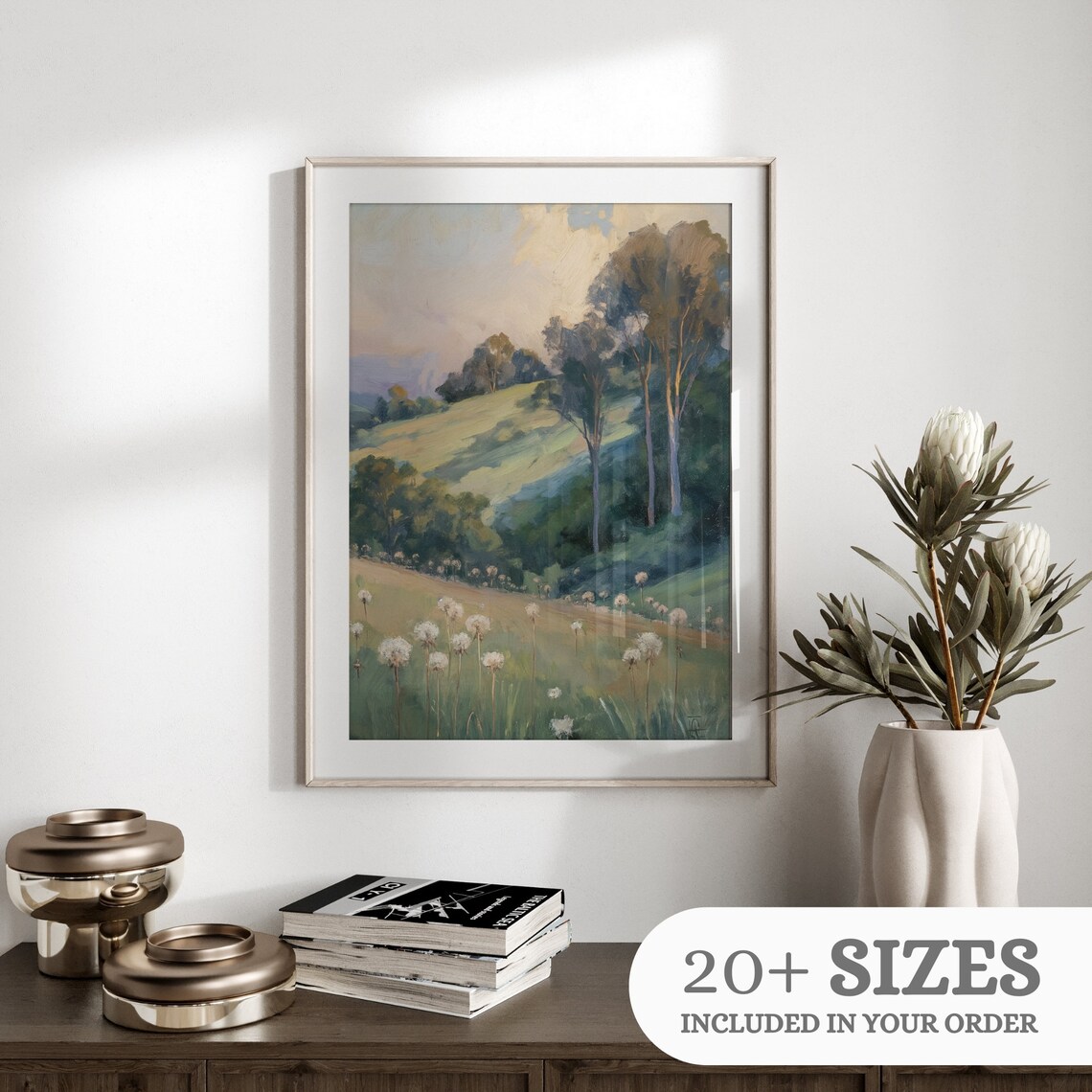 Spring Hillside Dandelion Puffs Countryside Vintage Oil Painting Wall Art - Image 3