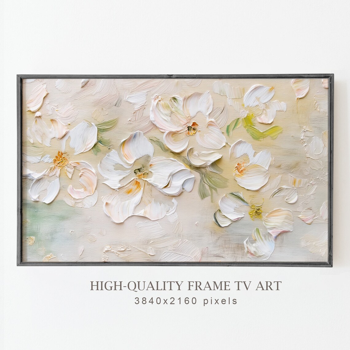 Cream White Floral Impasto Textured Neutral Botanical Oil Painting Poster - Image 5