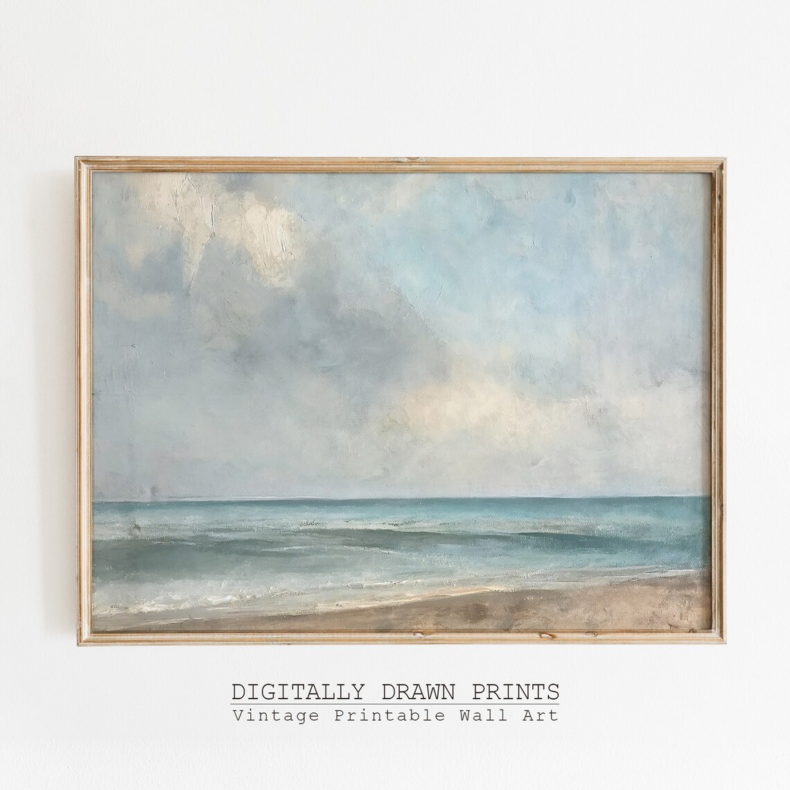 Quiet Pale Sea Soft Clouds Minimalist Neutral Vintage Beach Art Poster - Image 4