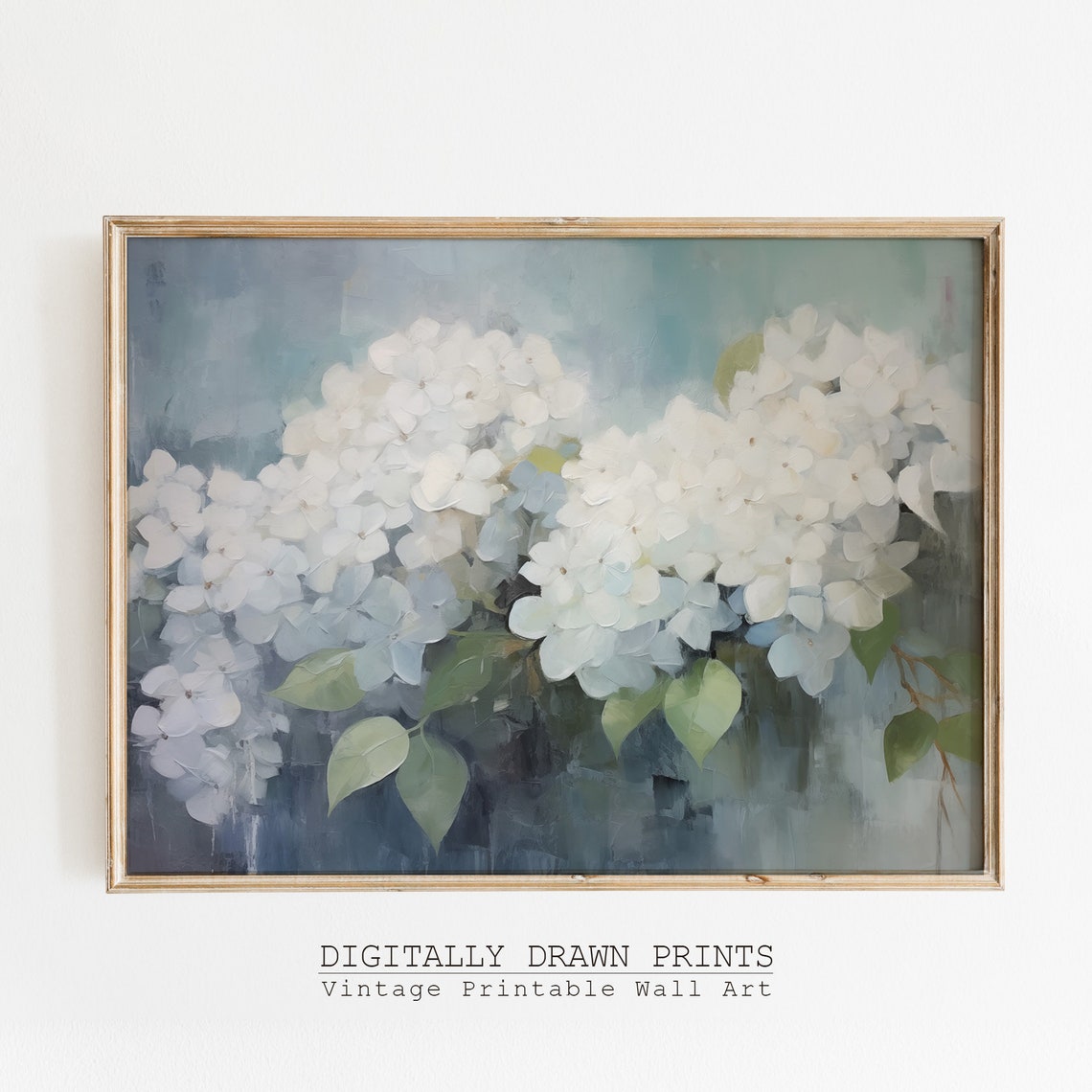 White Blue Hydrangea Blossoms Soft Impressionist Floral Art Print - Image 5