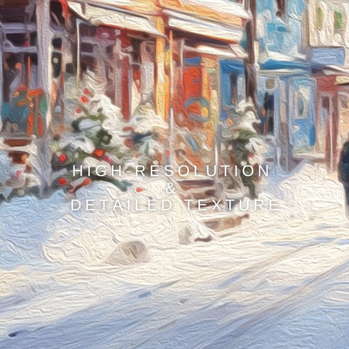 Snowy Winter Town Street Colorful Houses Holiday Oil Painting Wall Art - Image 2
