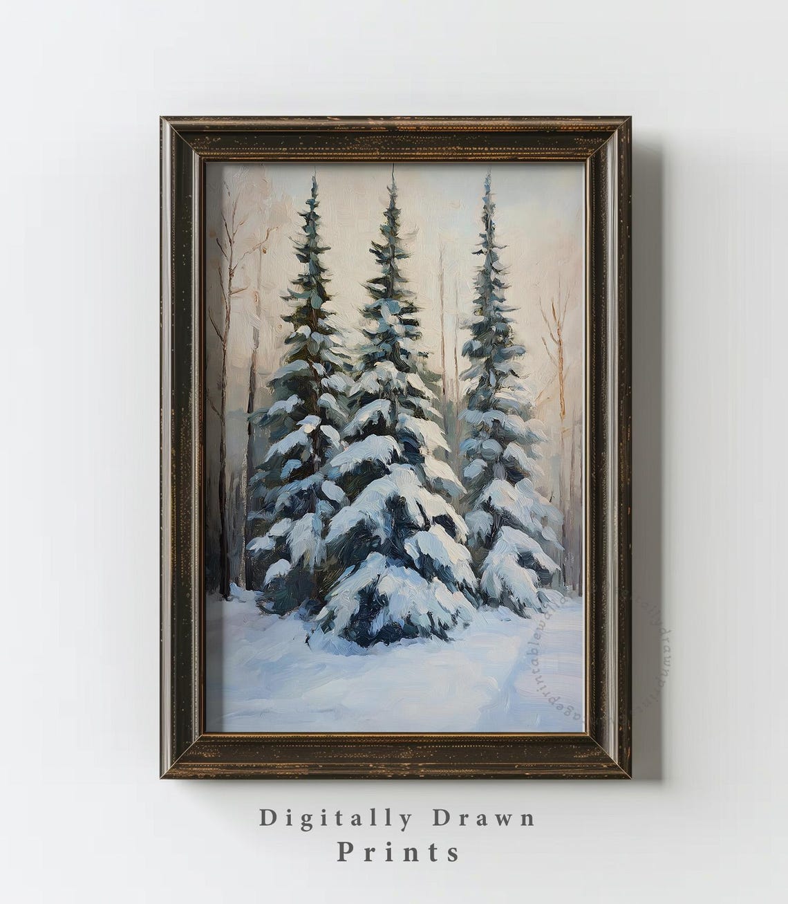 Three Snow Laden Pine Trees Soft Winter Light Christmas Holiday Poster - Image 3