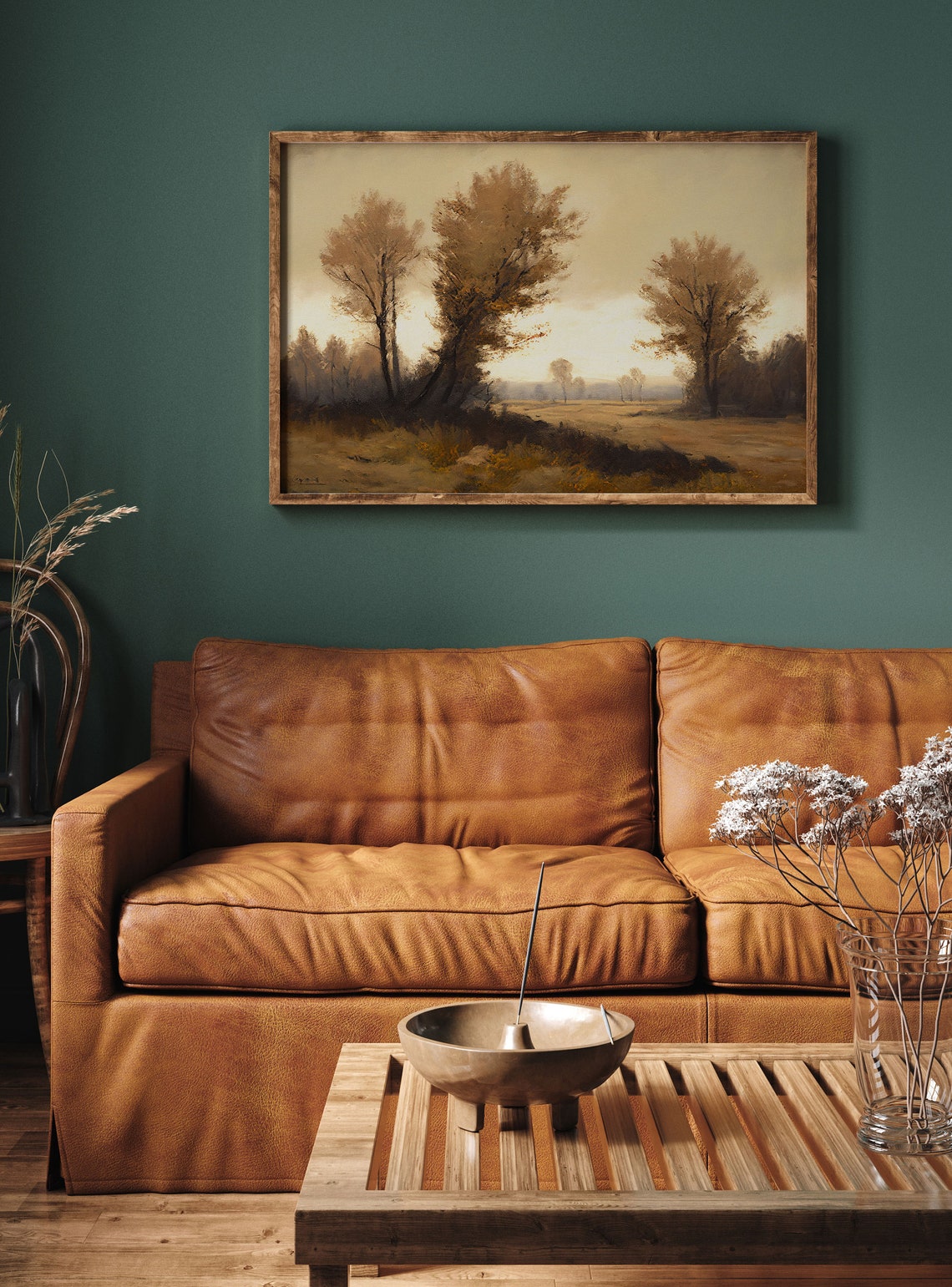 Autumn Field Landscape Oil Painting Vintage Farm House Moody Field Landscape Oil Painting Art - Image 2