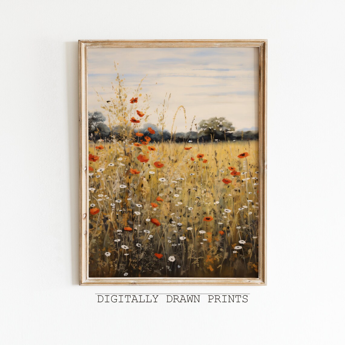 Autumn Wildflower Field Landscape Vintage Farmhouse Art Print