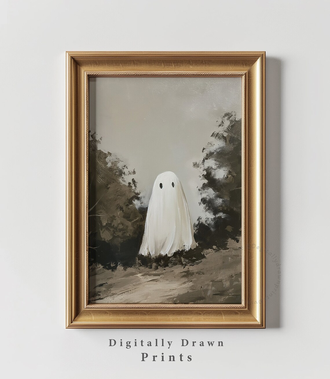 Cute Ghost Vintage Oil Painting Landscape Art Print - Image 2