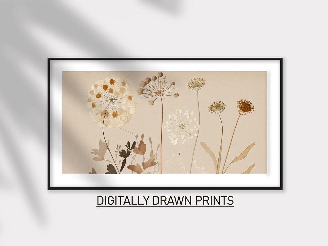 Dried Queen Annes Lace Stems Cream Minimal Botanical Wall Art Print - Image 3