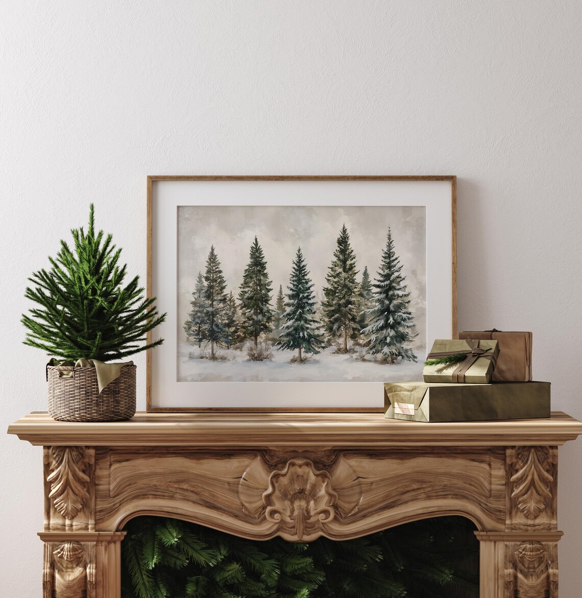 Winter Christmas Trees Landscape Art Print - Image 2