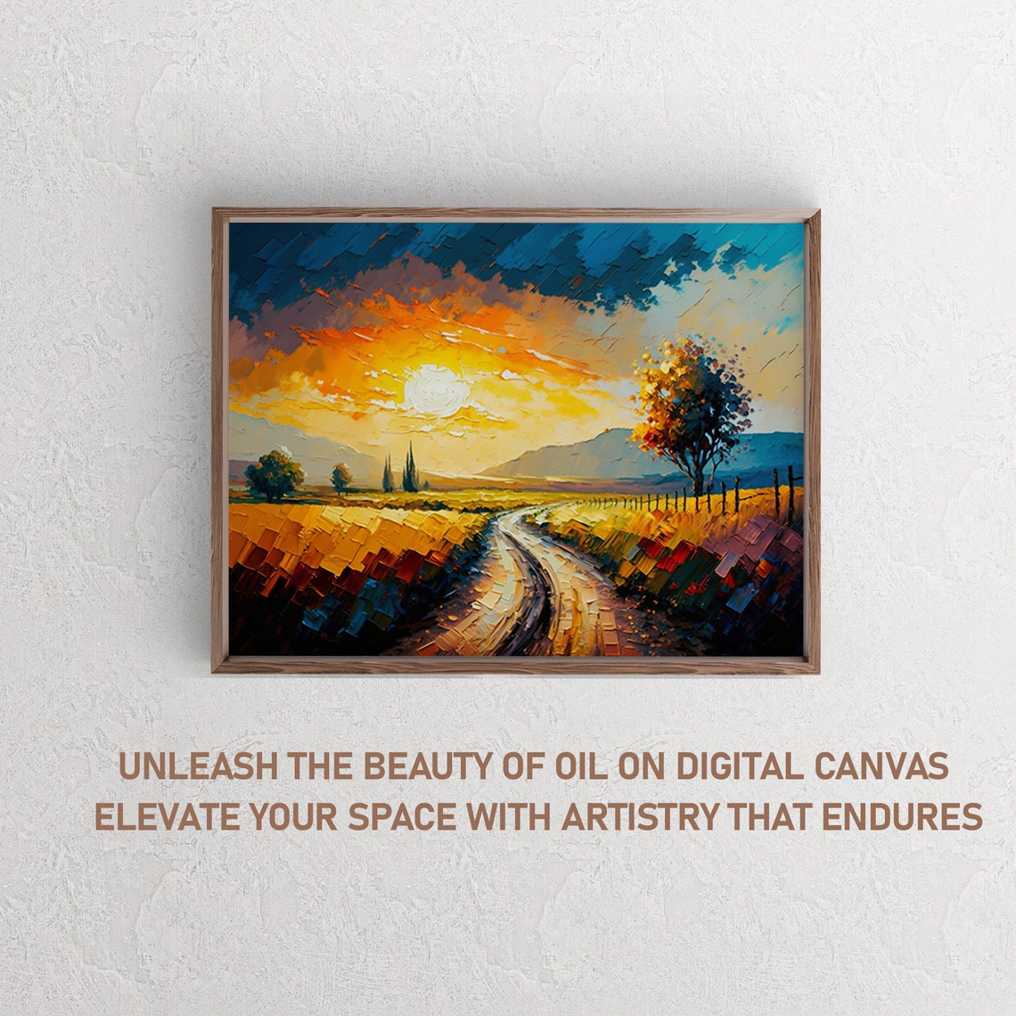 Country Road With Trees And Fields Art Oil Print Sunset Cornfields And Country Lane Print Art