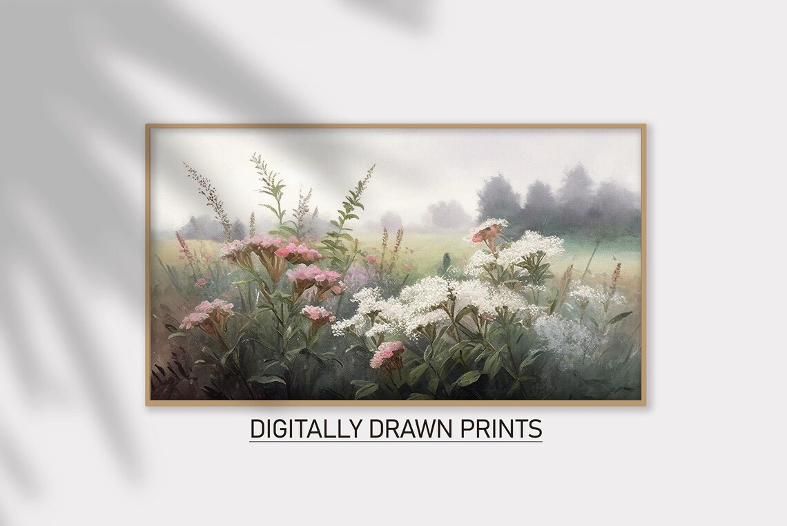 Spring Pink Wildflower Field, Vintage Art Print - Image 2