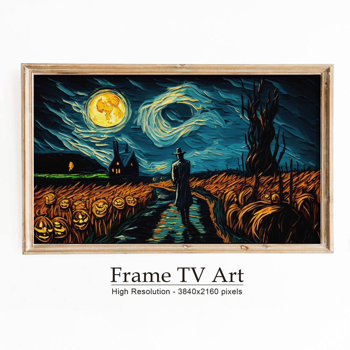 Van Gogh Inspired Halloween Moon Haunted House Jack O Lanterns Spooky Poster