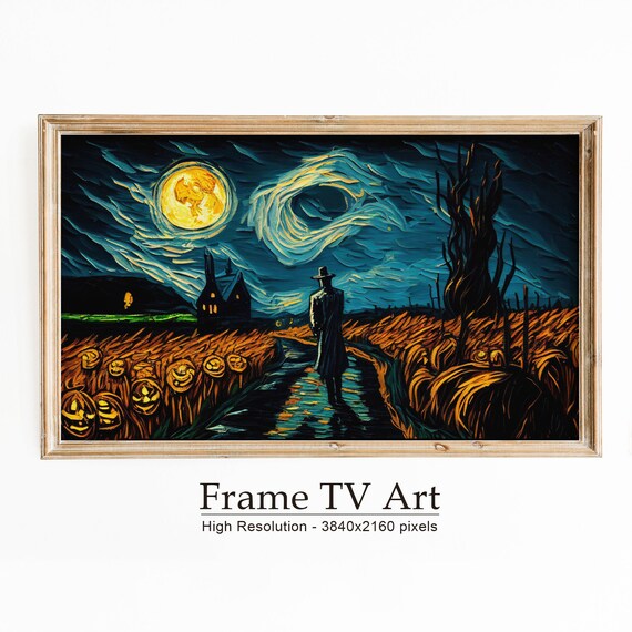 Van Gogh Inspired Halloween Moon Haunted House Jack O Lanterns Spooky Poster