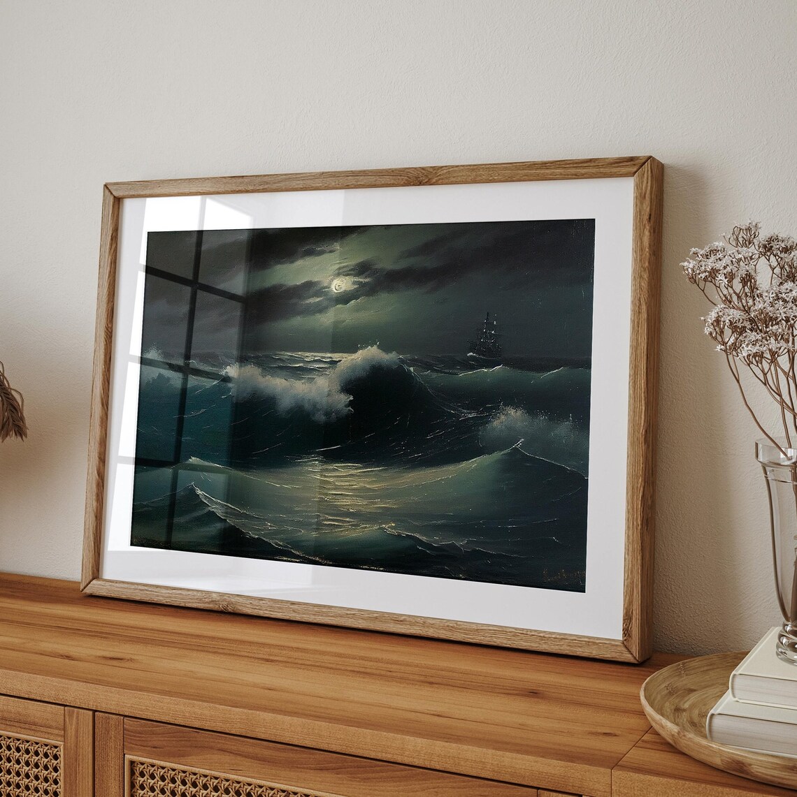 Vintage Moody Coastal Oil Painting, Nautical Print - Image 2