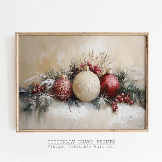 Christmas Ornament Still Life Rustic Holiday Art Print