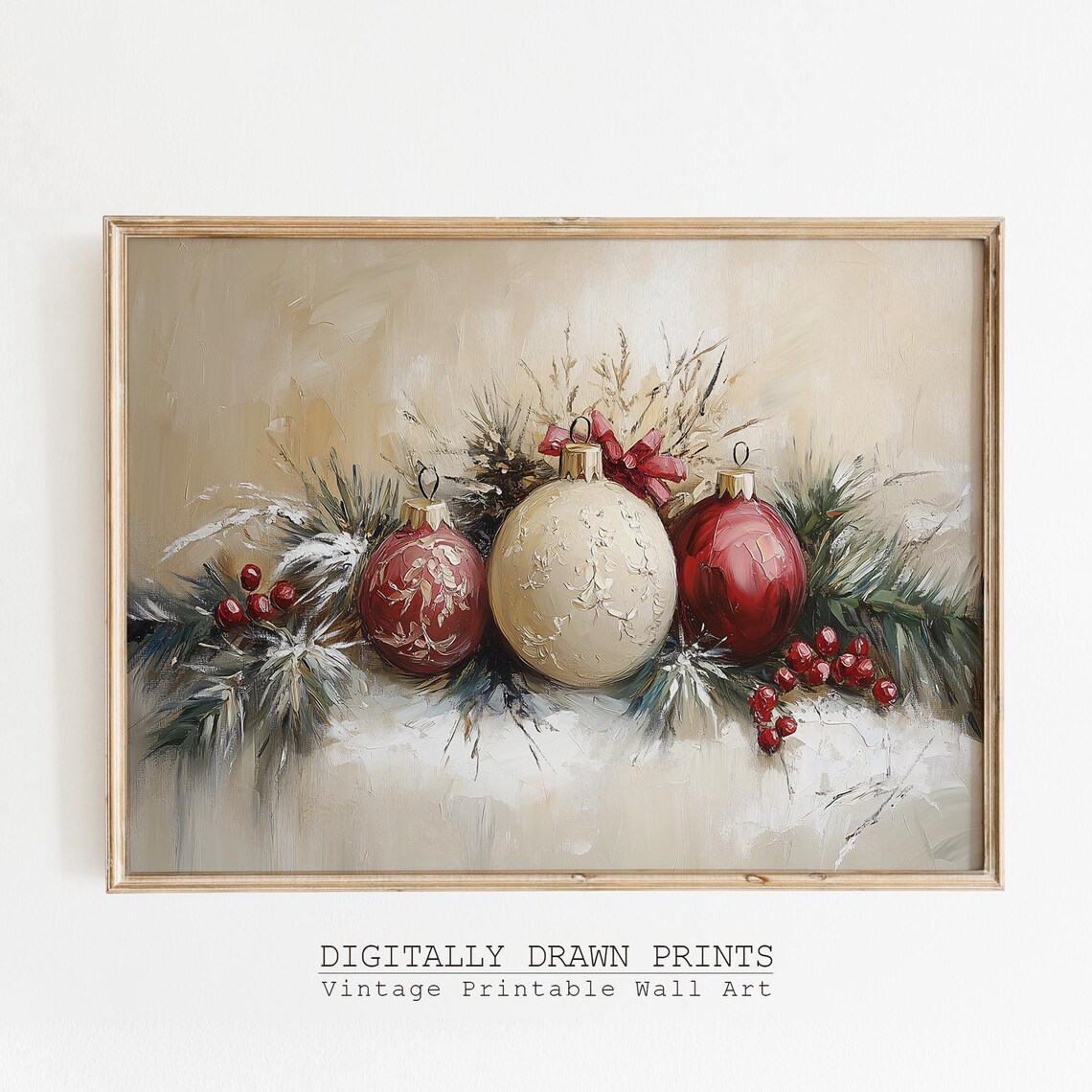 Christmas Ornament Still Life Rustic Holiday Art Print