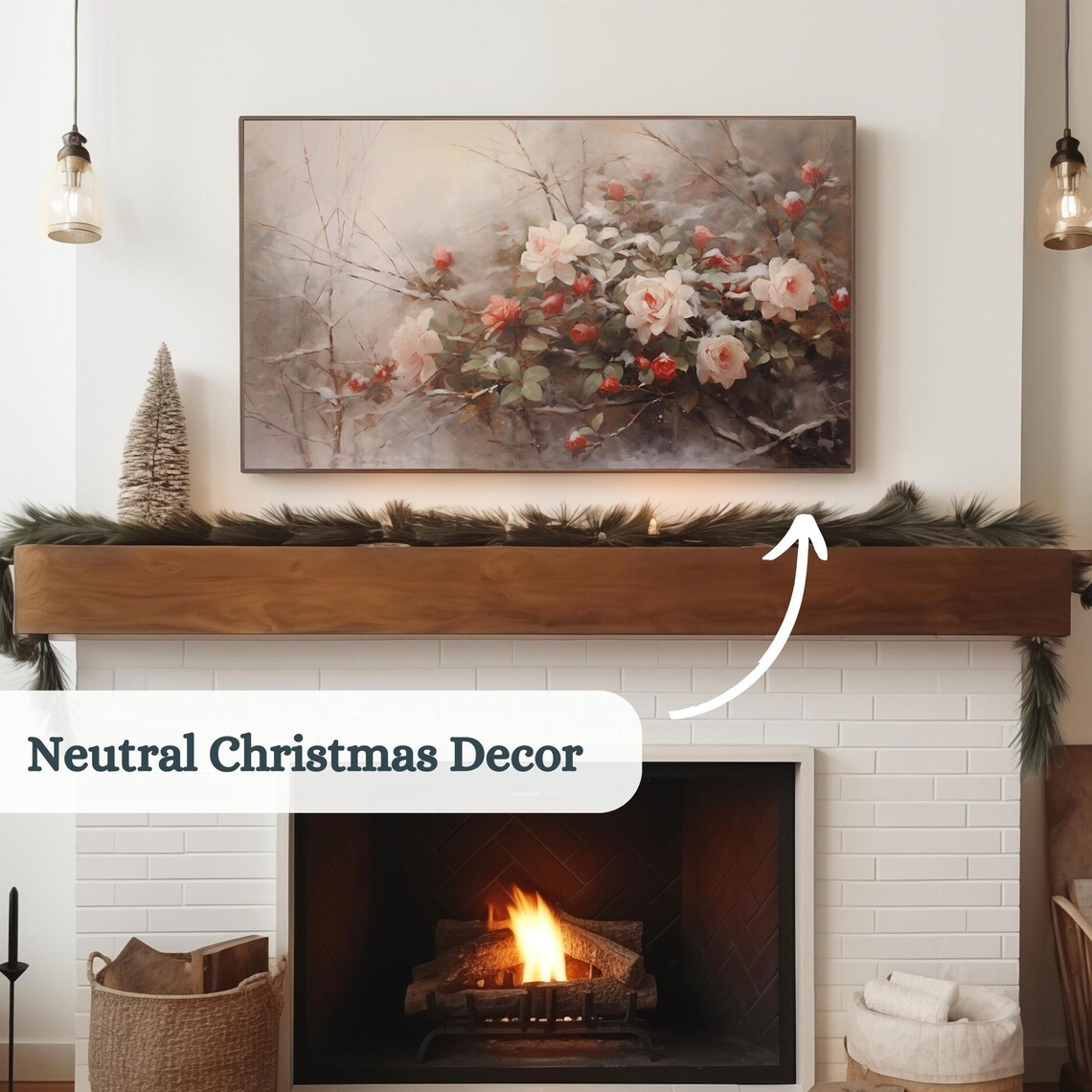 Neutral Christmas TV Frame Art, Vintage Holiday Decor - Image 2
