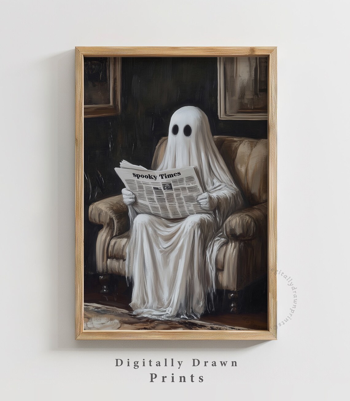 Spooky Ghost Reading Newspaper Vintage Halloween Art Print - Image 3