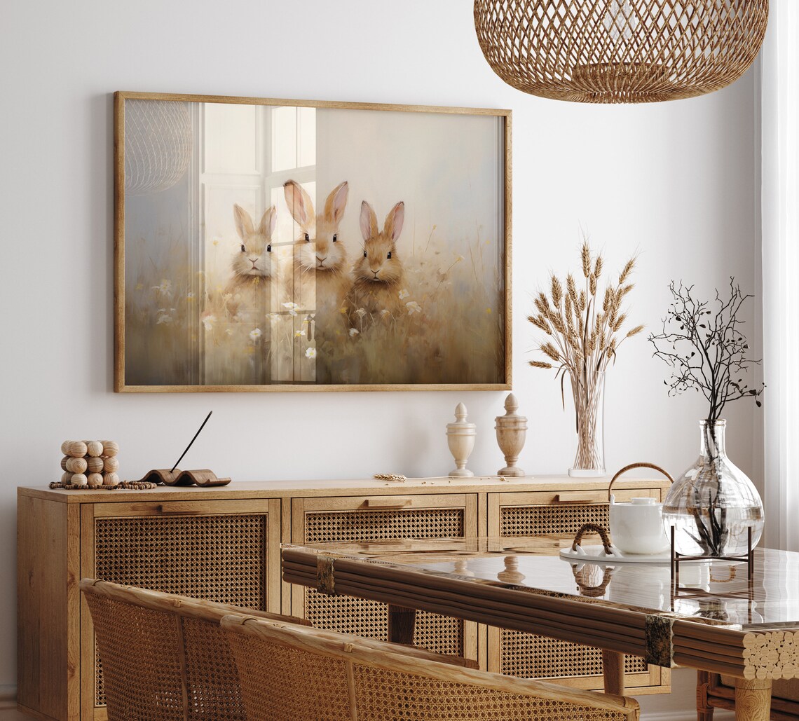 Vintage Easter Bunnies In Wildflower Field Art Print - Image 3