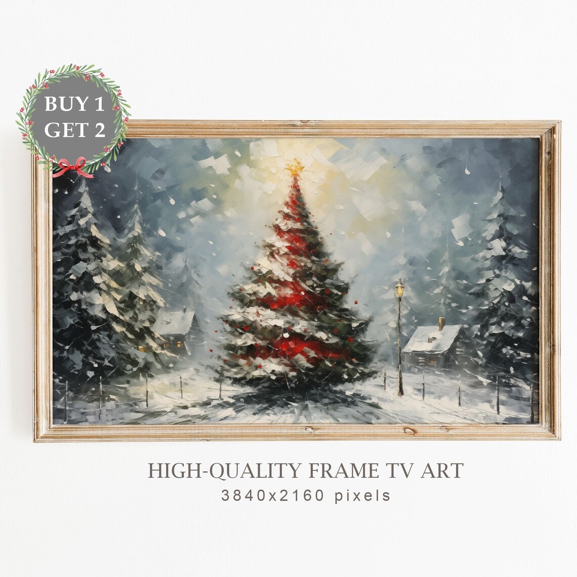 Vintage Christmas Tree Ornament Winter Landscape Art Print