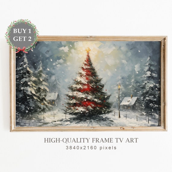 Vintage Christmas Tree Ornament Winter Landscape Art Print