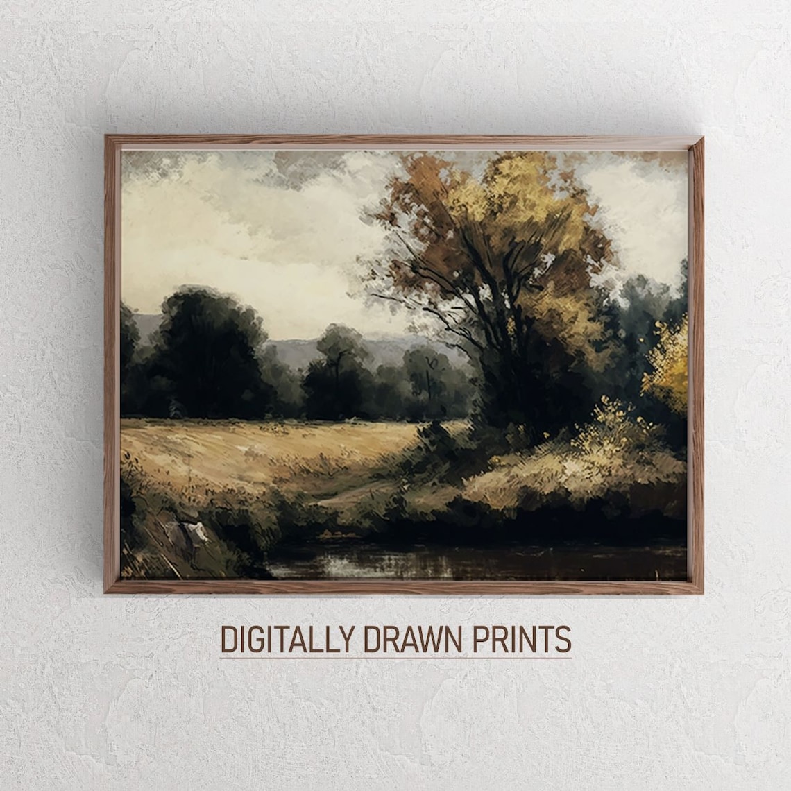 Moody Country Landscape Painting Wall Art Print