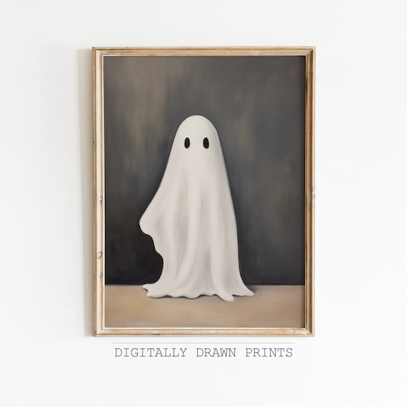 Minimalist White Ghost Dark Background Spooky Halloween Poster