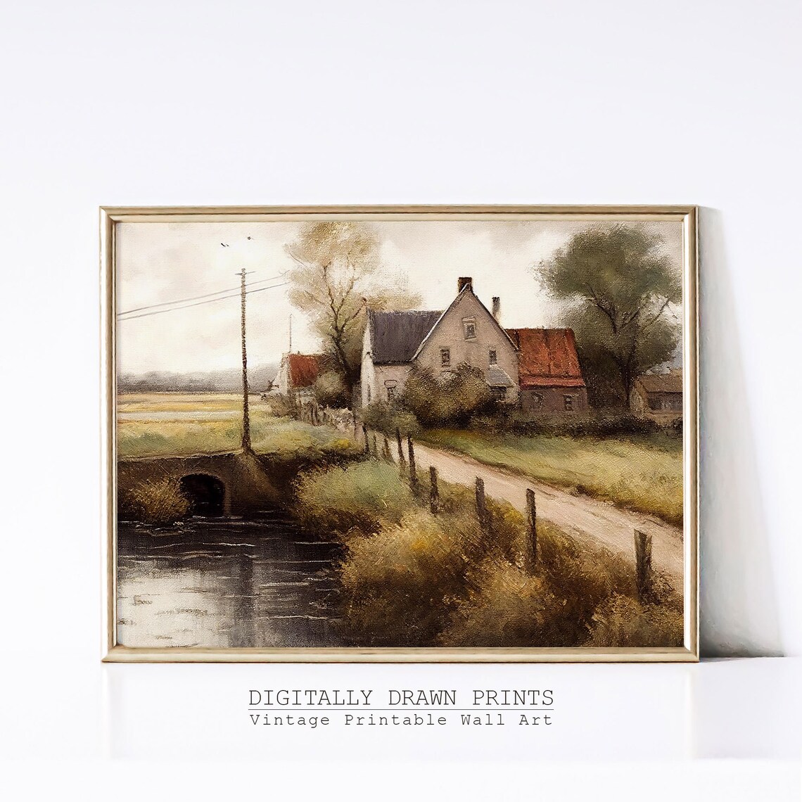 Vintage European Village Art Print, Retro Country Scene