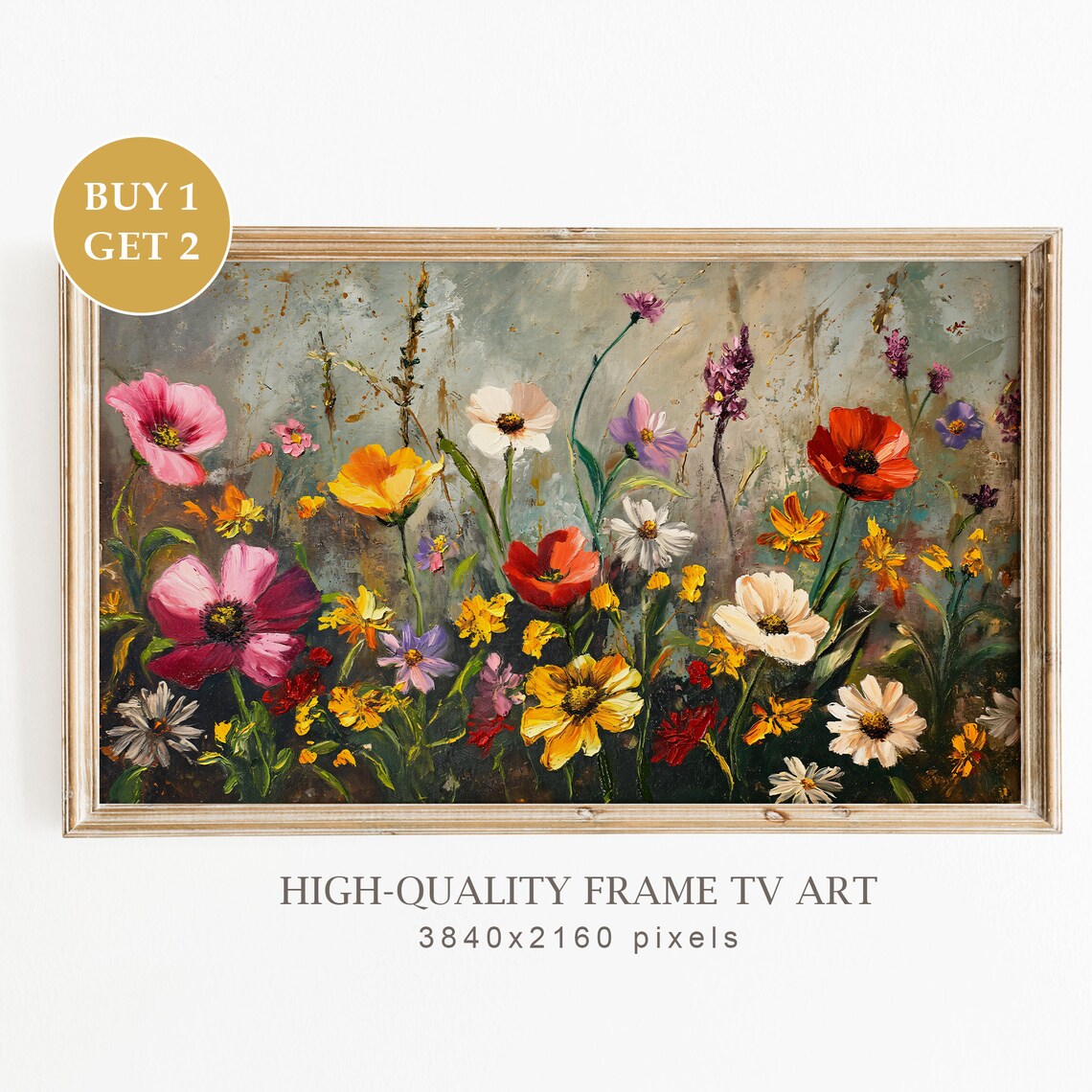 Moody Wildflowers Meadow Painting, Spring Decor